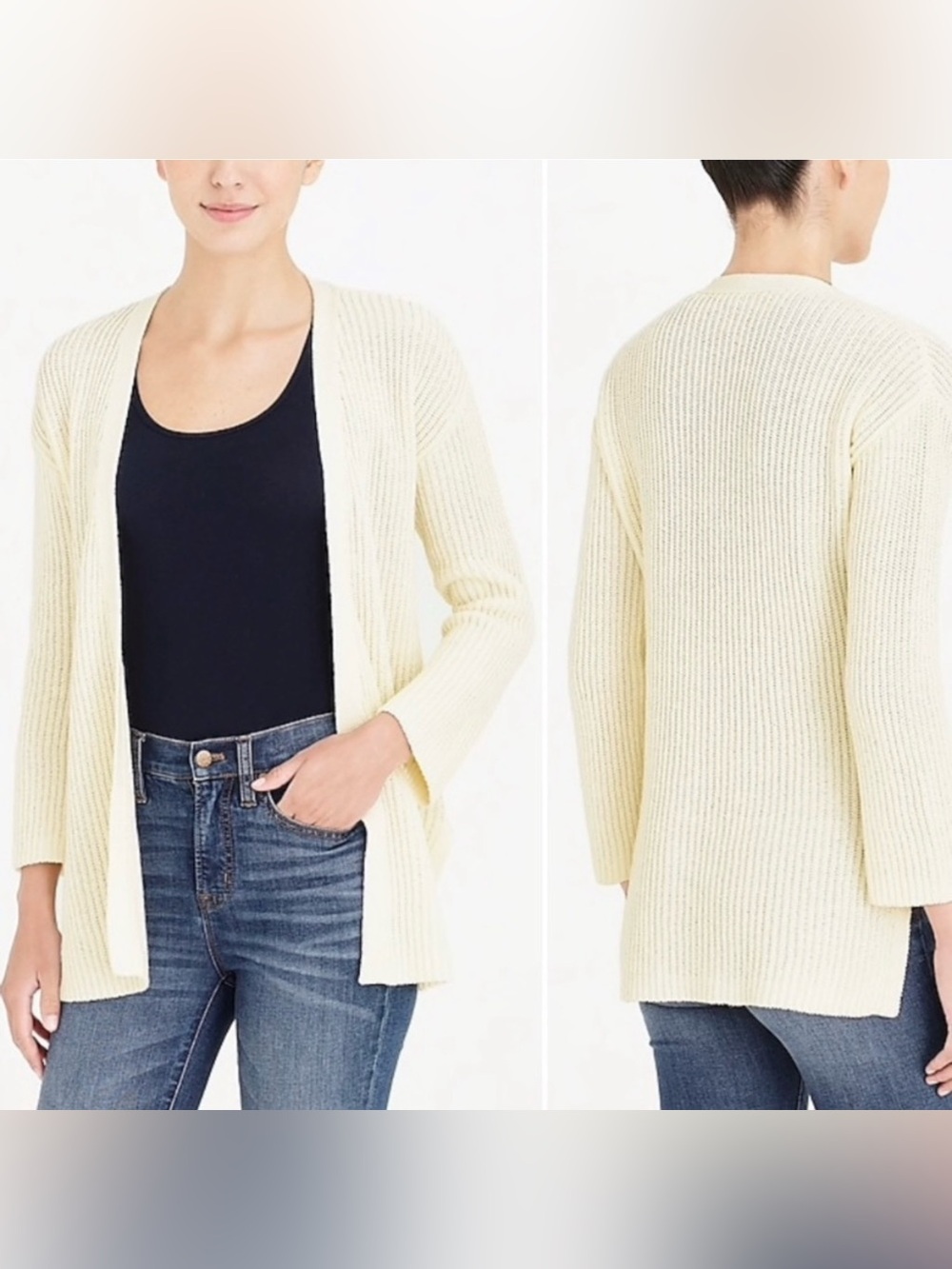 J.Crew Mercantile 100% Cotton Ivory Ribbed Open Front Cardigan Sz L NWT